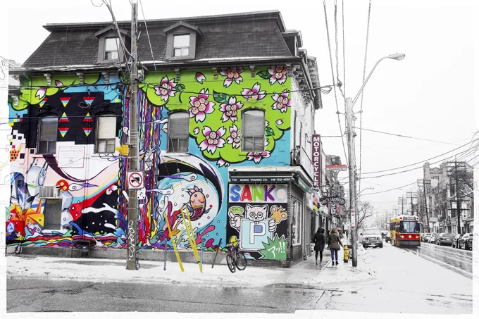 A Rainy April Day, Queen St. West at Claremont, Toronto — Toronto work by Maria Drazilov