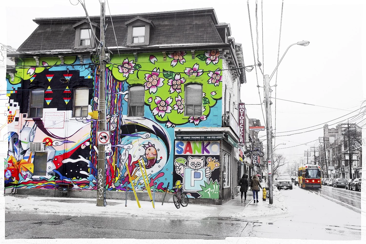 A Rainy April Day, Queen St. West at Claremont, Toronto — Toronto work by Maria Drazilov