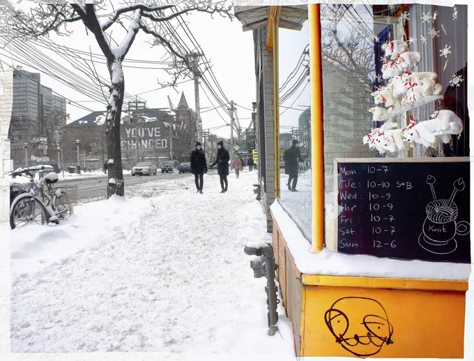 December Snowfall, Queen Street West at Dovercourt, Toronto — Toronto work by Maria Drazilov